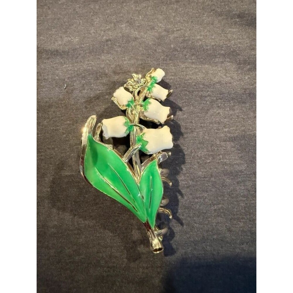 Lily of the Valley Enamel Metal Hair Claw Clip Green White Floral